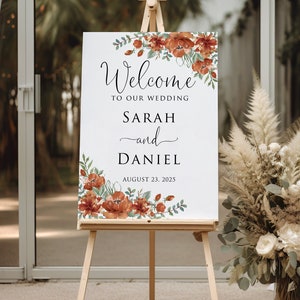 Terracotta Wedding Welcome Sign, Burnt Orange Wedding Welcome Sign, Fall Wedding Decor, Terracotta Sage Green Wedding Sign, W1660-1