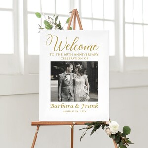 Photo Anniversary Welcome sign, 60th Anniversary Welcome Sign, 60th Wedding Anniversary Sign, Gold Anniversary Decor, W1409D