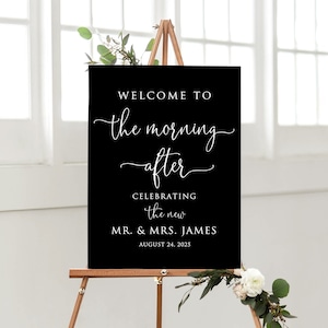 Wedding Brunch Welcome Sign, Black Welcome to the Morning After Sign Modern Wedding Sign, Post Wedding Brunch Sign, Digital File W1637-1
