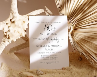 50th Anniversary Invitation, Gold Wedding Anniversary Invitation, 50th Anniversary Invitation, Gold Invitation, Digital File, W1125-1