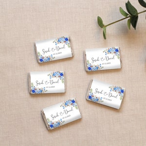 Blue Mini Candy Wrappers, Blue Wedding Candy Labels, Birthday Candy Wrappers, Candy Bar Wrappers, Floral Wrappers Digital file W1653-1