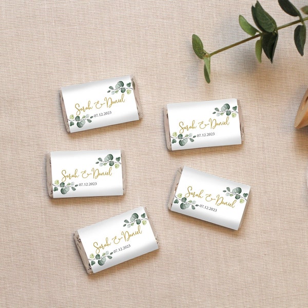 Mini Candy Wrappers, Greenery Gold Wedding Candy Wrappers, Birthday Candy Wrappers, Botanical Wedding Mini Candy Wrappers, Digital, W1128