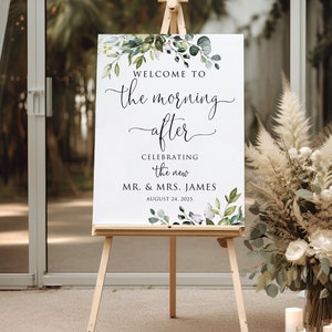 Wedding Brunch Welcome Sign, The Morning After Welcome Sign, Greenery Welcome, Post Wedding Brunch Sign, Digital File, W1124-3