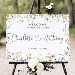 Wildflower Wedding Welcome Sign, Summer Wedding Welcome Sign, Boho Wedding Welcome Sign, Floral Wedding Welcome Sign, Digital File, W1405-2