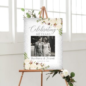 Celebrating 60 Years, Photo Anniversary Welcome sign, 60th Anniversary Welcome Sign, 60th Wedding Silver Anniversary Sign, W598-3