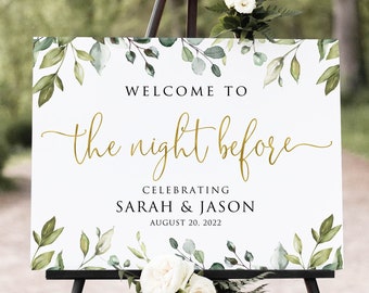 Welcome to the Night Before Sign, Modern Rehearsal Dinner Welcome Sign, Botanical Rehearsal Dinner Welcome, Greenery, Digital File W1128-2