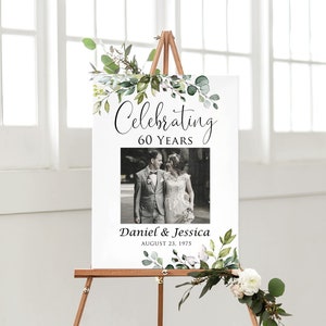 Celebrating 60 Years, 60th Anniversary Welcome Sign, Photo Anniversary Welcome, Greenery Anniversary Sign, 60th Wedding, Digital File W1124V