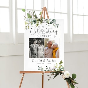 Celebrating 60 Years, 60th Anniversary Welcome Sign, Photo Anniversary Welcome, Greenery Anniversary Sign, 60th Wedding, Digital File W1124X