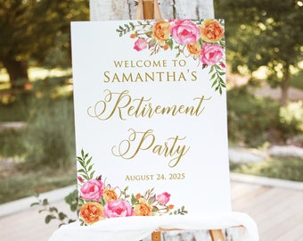 Hot Pink Orange Retirement Party Sign, Retirement Celebration Welcome Sign, Orange Pink Retirement Welcome Sign, Digital File, W58-1
