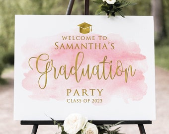 Pink and Gold Graduation Party Welcome Sign, Watercolor Graduation Welcome Sign, Grad Party Sign, Watercolor Welcome, Digital file, W897-1