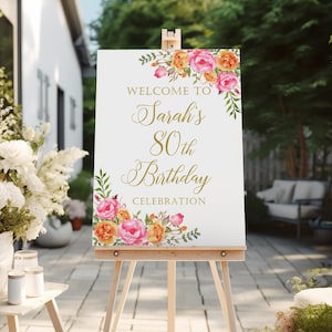 Plaque de bienvenue anniversaire rose fuchsia, plaque de bienvenue sur la carte d'anniversaire, grande plaque de bienvenue, plaque de bienvenue florale rose fuchsia, fichier numérique, W58-2