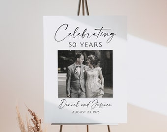 Willkommensschild zum 50. Hochzeitstag mit Foto, Dekoration zum 50. Hochzeitstag, modernes Jubiläumsschild, W1645-2