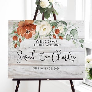 Terracotta Wedding Sign, Burnt Orange Wedding Welcome Sign, Rustic Wedding Decor, Digital File, Fall Wedding Sign, Autumn Decorations W346-2