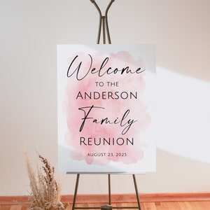 Pink Watercolor Family Reunion Welcome Sign, Modern Welcome Sign, Reunion Welcome Poster, Personalized Digital file, W102