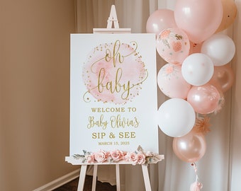Printed or Digital Sip & See Welcome Sign, Baby Shower Poster, BS046-4