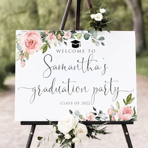 Blush Graduation Party Welcome Sign, Floral Graduation Welcome Sign, Grad Party Sign, Graduation Decorations, Digital file, W1268-4