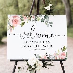 Girl Baby Shower Welcome Sign, Blush Baby Shower Sign, Pink Baby Shower Welcome Sign, Floral Baby Shower Welcome Sign, Digital file, W1268-3