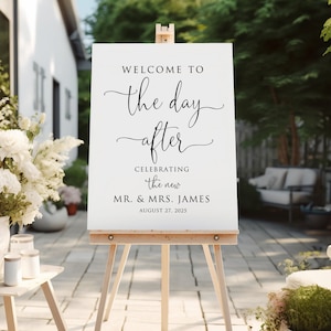 Modern välkomstskylt för bröllopsbrunch, välkommen till dagen efter-skylt, kalligrafi-välkomstskylt för bröllop, digital fil, W1125-1