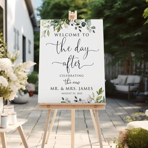 The Day After Welcome Sign, Greenery Wedding Brunch Welcome Sign, Post Wedding Brunch, Botanical Wedding Welcome Sign, Digital File, W1124-1