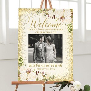 Photo Anniversary Welcome Sign, Ivory Wedding Anniversary, 50th Anniversary Welcome Sign, 50th Anniversary Decoration, Digital File, W704-2