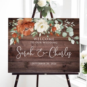 Terracotta Wedding Welcome Sign, Burnt Orange Wedding Welcome Sign, Rustic Wedding, Digital File, Fall Wedding Sign, Autumn Signage, W345-2