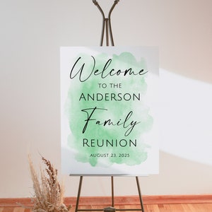 Family Reunion Welcome Sign, Modern Welcome Sign, Reunion Welcome Poster, Green Watercolor Welcome Sign, Personalized Digital file, W106-1
