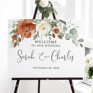 Terracotta Wedding Welcome Sign, Rust Wedding Decor, Burnt Orange Wedding Welcome Sign, Digital File, Fall Wedding Sign, W341-2