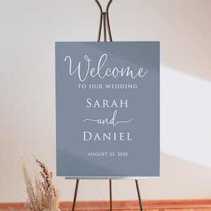 Dusty Blue Wedding Welcome Sign, Minimalist Wedding Sign, Blue Welcome Sign, Digital File, W1678