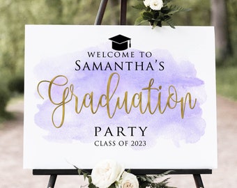 Purple Graduation Party Welcome Sign, Lavender Graduation Welcome Sign, Purple Gold Graduation Sign, Digital file, W1563