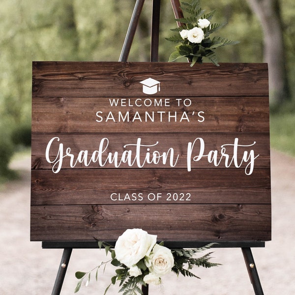 Rustic Graduation Party Welcome Sign, Graduation Welcome Sign, Grad Party Sign, Graduation Decorations, Digital file, W1418