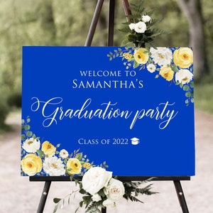 Letrero de bienvenida para fiesta de graduación en azul real, letrero de bienvenida para fiesta de graduación en azul real y amarillo, letrero de fiesta de graduación en azul, amarillo y blanco, archivo digital, W1426