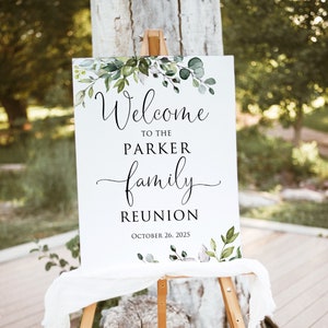 Family Reunion Sign, Greenery Welcome Sign, Reunion Welcome Poster, Personalized Digital file, W1124-1