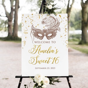 Masquerade Party Welcome Sign, Sweet 16 Welcome Sign, Masquerade Birthday Welcome, Masquerade Ball, Mardi Gras Party,  W1522