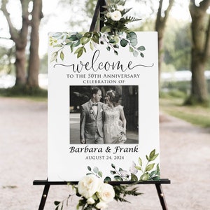 Photo Anniversary Welcome sign, 50th Anniversary Welcome Sign, 50th Anniversary Decoration, Golden Anniversary Sign, Digital File, W1124-3