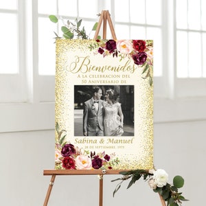 Las Bodas de Oro, Bienvenidos A la celebracion del 50 Aniversario, Spanish Anniversary Sign, Photo Anniversary Sign, Printable File, W541-6
