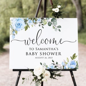 Boy Baby Shower Welcome Sign, Blue Baby Shower Welcome Sign, Floral Baby Shower Welcome Sign, Digital file, W1411-1