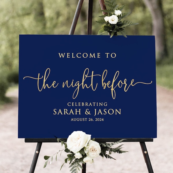 Navy Welcome to the Night Before Sign, Navy Rehearsal Dinner Welcome Sign, Blue Rehearsal Dinner Welcome Sign, Digital File, W1416-1