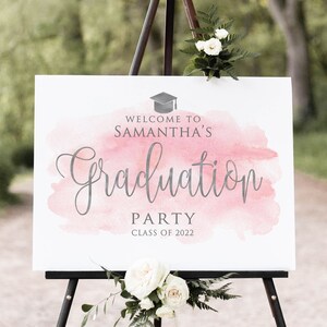 Pink and Silver Graduation Party Welcome Sign, Watercolor Graduation Welcome Sign, Grad Party Sign, Watercolor, Digital file, W1419-1