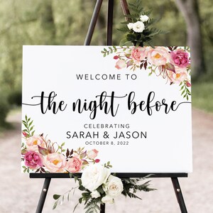 Welcome to the Night Before Sign, Blush Rehearsal Dinner Welcome Sign, Pink Welcome Sign, Digital file, W1240