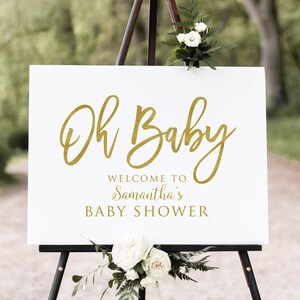 Oh bebé signo de bienvenida, signo de bienvenida de baby shower de oro, decoraciones de baby shower de oro, archivo digital, W1054-1