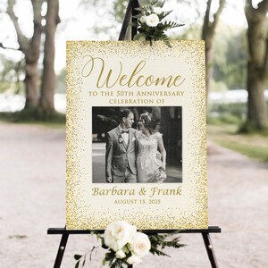 Ivory Anniversary Welcome Sign, Photo Anniversary Welcome Sign, 50th Anniversary Welcome Sign, 50th Anniversary Decor, Digital File, W799-2