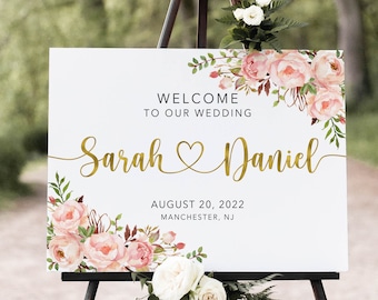 Blush and Gold Wedding Welcome Sign, Welcome To Our Wedding Sign, Blush Wedding Sign, Printable, Digital file, W1112