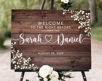 Rustic Welcome to the Night Before Sign, Gypsophila Rehearsal Dinner Welcome, Rustic Rehearsal Dinner, Baby’s Breath, Digital file, W1103-2