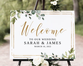 Geometric Wedding Welcome Sign, Greenery Wedding Welcome Sign, Eucalyptus Welcome Sign, Digital File, W1085