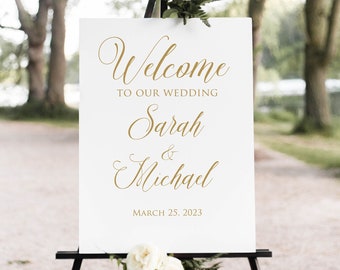 Gold Welcome Wedding Sign, Large Welcome Sign, Welcome to our Wedding Sign, Calligraphy Wedding Signs Printable, Printable Sign, W248