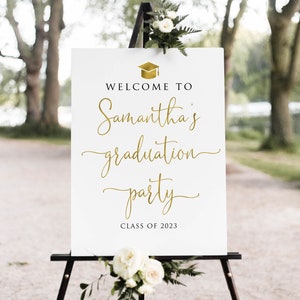 Gold Graduation Party Welcome Sign, Graduation Welcome Sign, Grad Party Sign, Graduation Decorations, Faux Gold Foil, Digital file, W1127-1