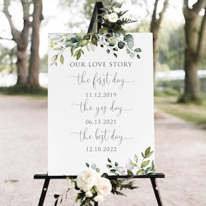 Greenery Our Love Story Sign, Botanical Wedding Sign, Wedding Timeline Sign, Eucalyptus Wedding Sign, Digital File, W1124