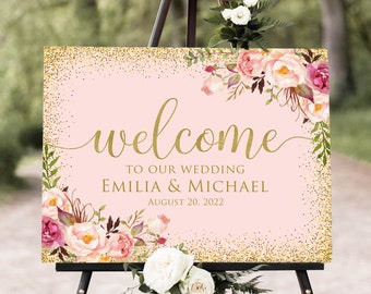 Blush and Gold  Wedding Welcome Sign, Welcome To Our Wedding Sign, Pink Wedding Sign Template, Digital File, W02
