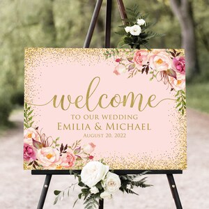 Blush and Gold  Wedding Welcome Sign, Welcome To Our Wedding Sign, Pink Wedding Sign Template, Digital File, W02