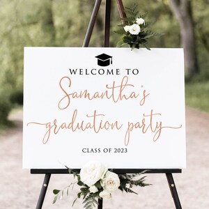 Rose Gold Graduation Party Welcome Sign, Graduation Welcome Sign, Grad Party Sign, Faux Rose Gold Foil, Digital file W1148-2